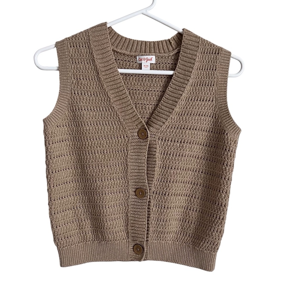Cat & Jack Tan Brown Sweater Vest Neutral Casual Preppy Y2K Retro School Kids XL